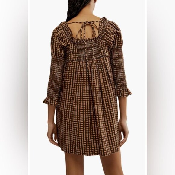 FREE PEOPLE STAR DIP TIERED SMOCKED BUTTON FRONT COTTON DRESS LARGE - Picture 2 of 12